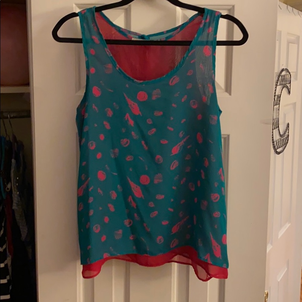 Pink and teal flowy top